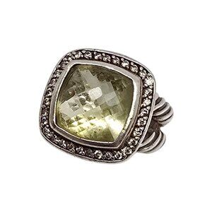 David Yurman Sterling Silver Lemon Quartz Diamond Albion Ring 11mm Sz 5.5 #24096